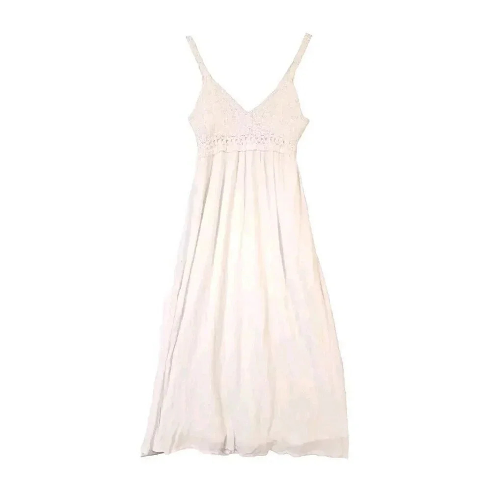 Sincerely Jules Crochet Top Long Dress White Spaghetti Strap Women's Size Small